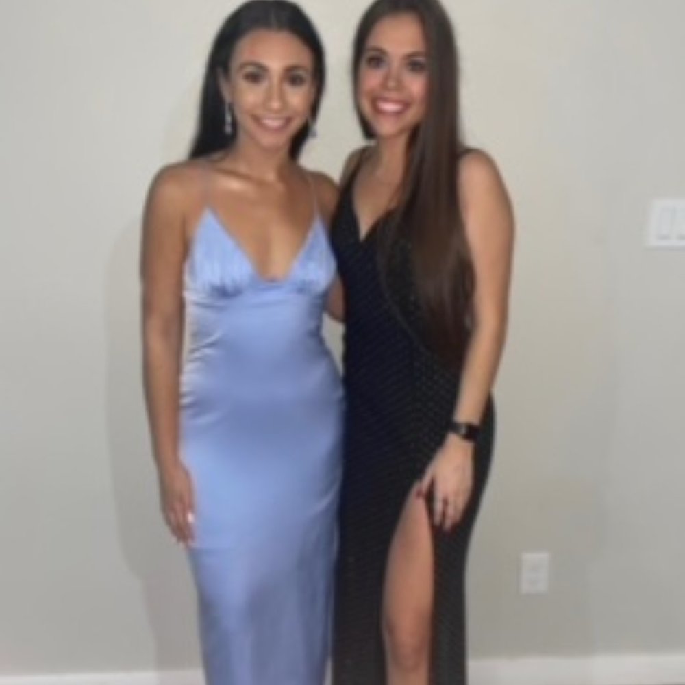 Baby blue satin formal dress